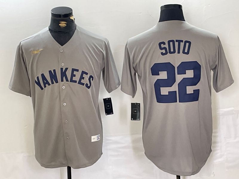 Men New York Yankees #22 Soto Grey Throwback Nike Game 2024 MLB Jersey style 11